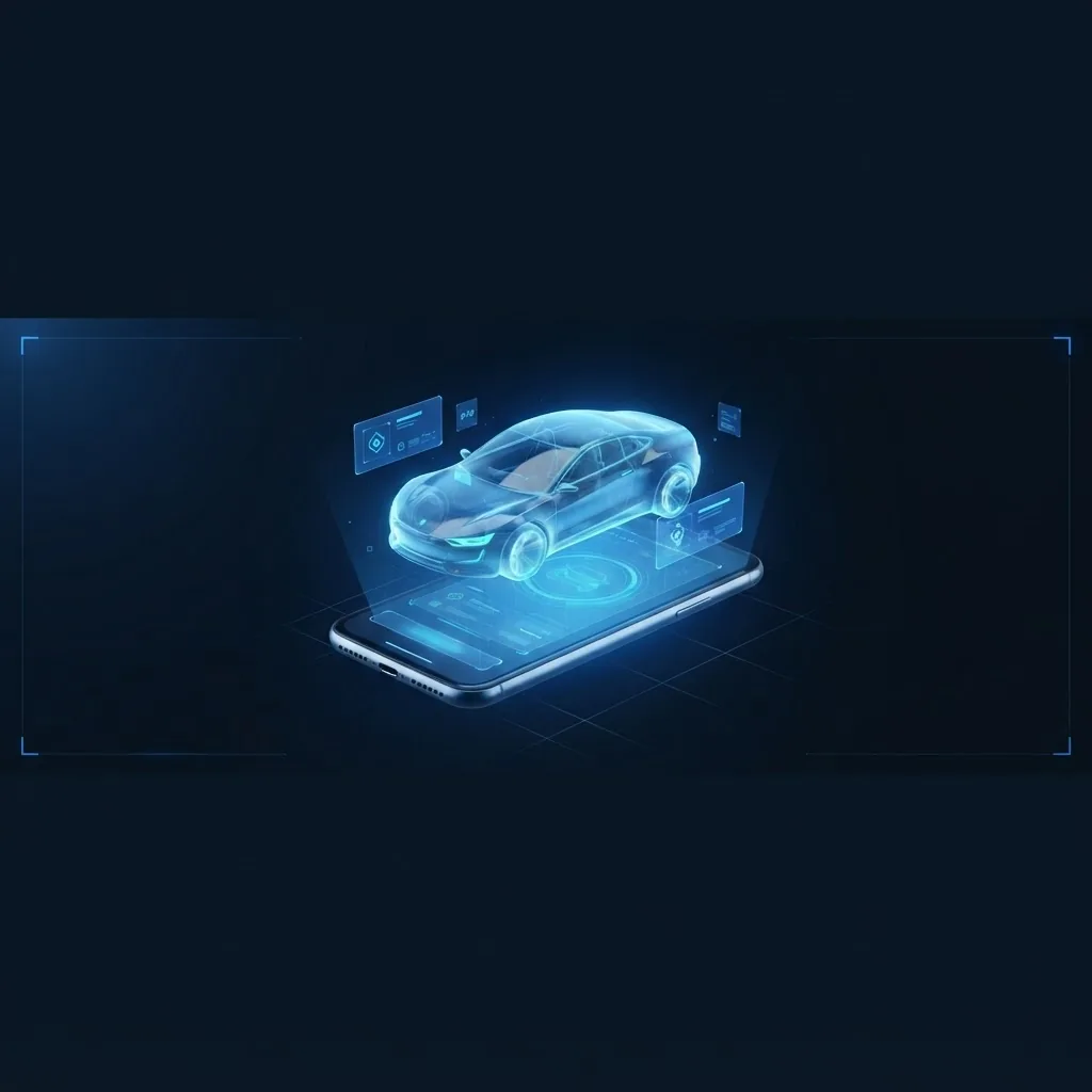 Illustrative graphic of a phone projecting a vehicle hologram