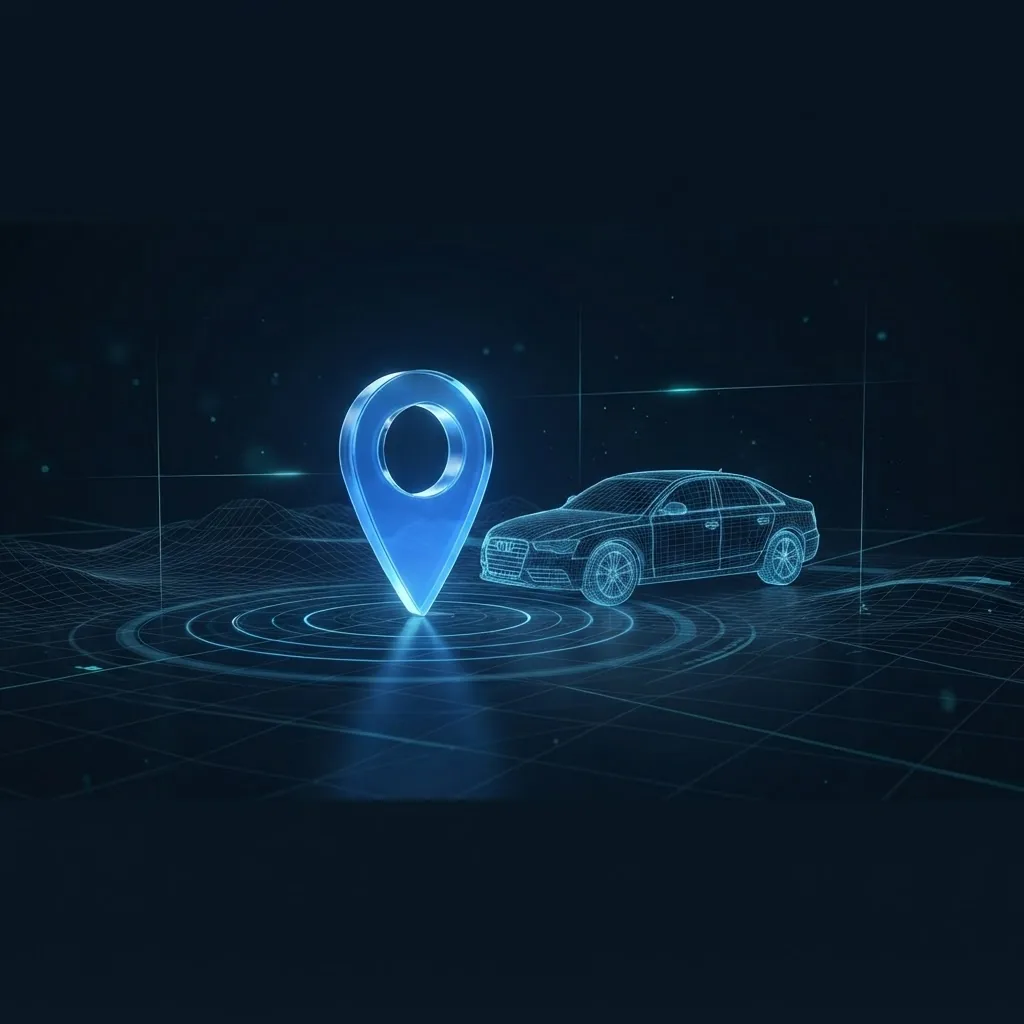 Illustrative graphic of a location pin beacon on a terrain grid