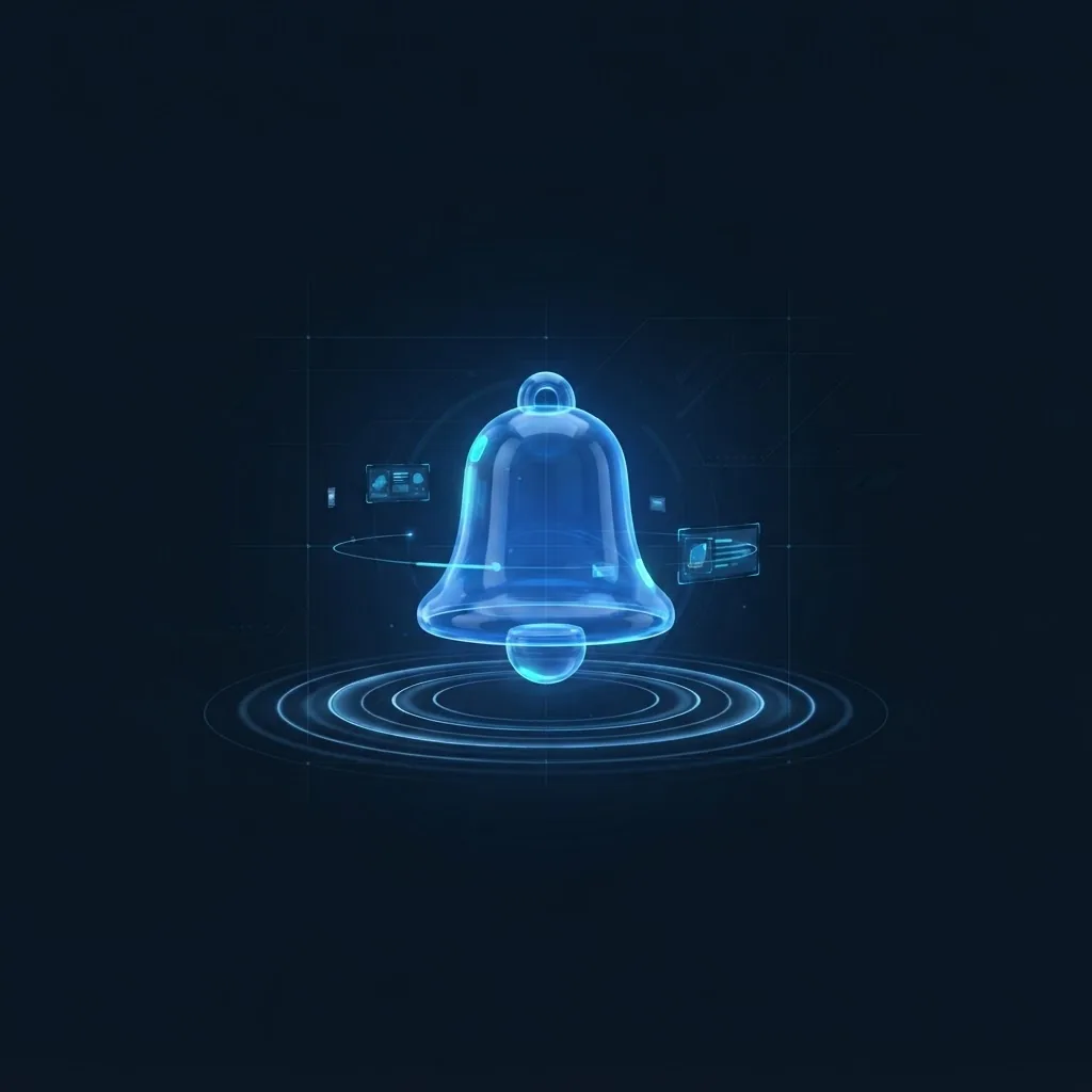 Illustrative graphic of a notification bell with message cards
